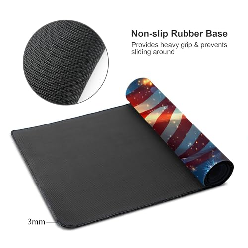 Image of Fireworks American Flag Extended Gaming Mouse Pad, with Stitched Edges Large Mouse Pad Desk Protector, Rubber Base Mousepad Keyboard Mouses Mat for Work Game Office Home- 32 inch X 12 inch Inch,E709