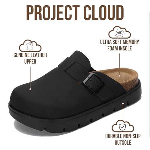 Image of Project Cloud 100% Genuine Leather Platform Clogs for Women Footwear - Memory Foam Arch Support Cork Footbed Casual Shoes & Mules for Women 2026 (Benton Chunky)