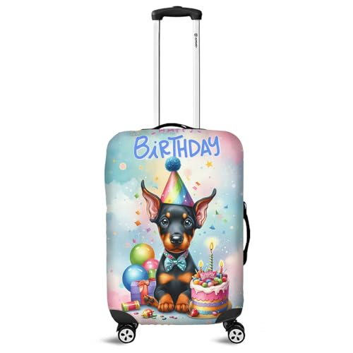 Personalized Custom Name Happy Birthday Cute Puppy Doberman Pinscher with Cake Gifts Party Hat Travel Luggage Cover Doberman Dog Lover Gifts Suitcase Dust Protective Decor - 00029