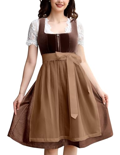 GloryStar Women's German Dirndl Dress Costumes for Bavarian Oktoberfest Carnival Halloween Brown-velvet M
