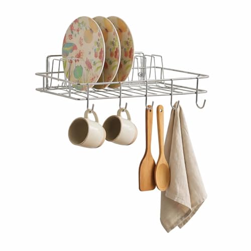 Image of Cri8Hub Multipurpose Wall Hanging Stainless Steel Big Mug,Cup & Saucer Holder, Plate Organizer Space Kitchen Saving Rack Utensil Kitchen Rack (Stainless Steel), Hanging Shelves, Standard
