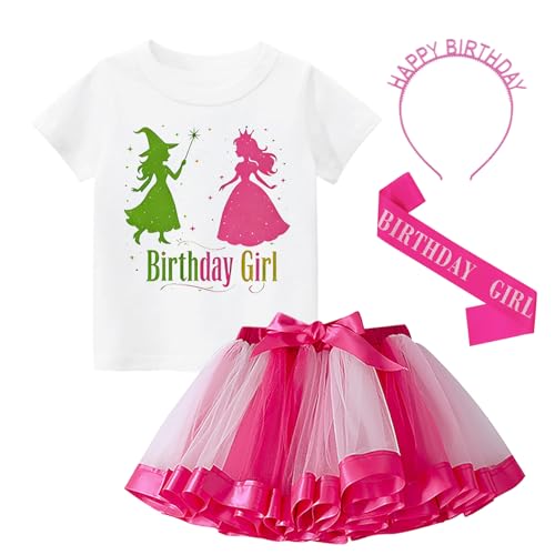 SUPSPIDERO Witch Birthday Girl Outfit Short Sleeve T-Shirt Tutu Skirt Set with Bag 3 Pcs Set 2-8 Years (White 4Years-5Years)