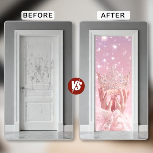 Image of Nuxovilar Pink Crown Door Stickers Peel Stick PVC 30.31x78.74 in