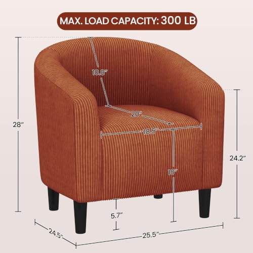 Image of Yaheetech Corduroy Accent Chairs, Compact Furry Barrel Chairs with a Curved Silhouette for Small Spaces, Living Room, Bedroom, Brick Red