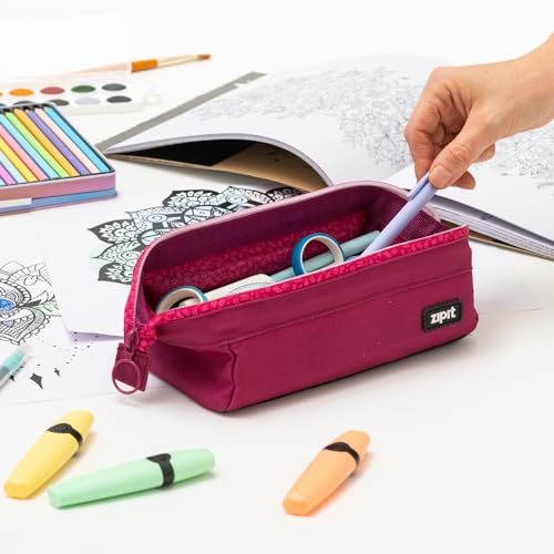 Image of ZIPIT: Lenny Pencil Case - Pink - Large Storage Capacity Zipper Pouch, Makeup & Stationery Bag, School-Travel, Washable Polyester, Kids-Teens-Adults