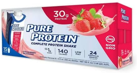 Pure Protein Batido de proteína de fresa 11 onzas líquidas 15 unidades disponible en Yaxa Costa Rica