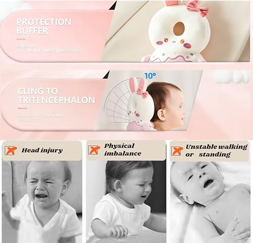 Image of Baby Head Protector Backpack, Toddler Baby Head Protection Backpack with Baby Knee Pads Alarm Function for Walking & Crawling, Soft, Breathable and Wearing Safety Baby Head Protector (Pink Rabbit)