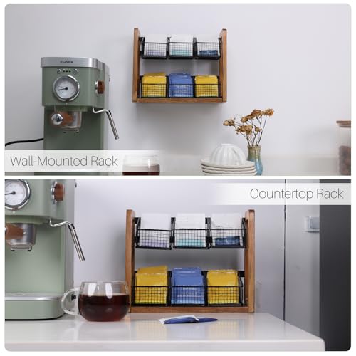 HTB 2-Tier Tea Bag Organizer with Acacia Wood Stand
