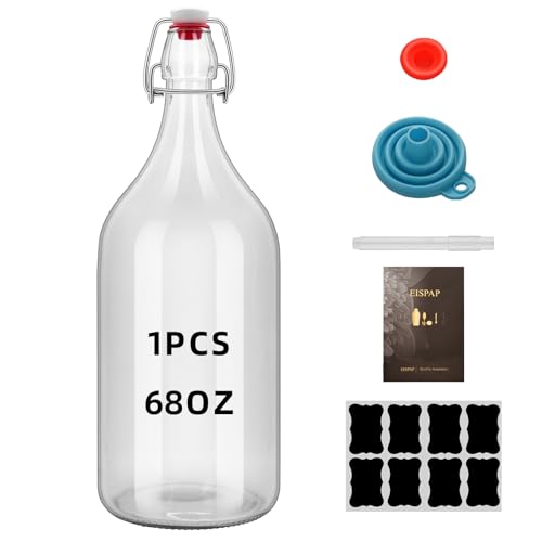 eispap 64oz Flip Top Glass Bottle 2 Liter Swing Brewing with Stopper for Beverages, Oil, Vinegar, Kombucha, Beer, Water, Soda, Kefir Airtight Lid & Leak Proof Cap Clear (clear 1 pc)