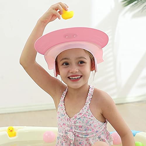 Image of Baby shower cap shampoo visor shield hat kids bath Washing Hair rinser Prevents Water from Pooling in Face for To protect the eyes and ears of toddlers and children (Pink)