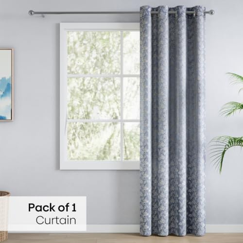 Image of haus & kinder Jacquard Door Curtains 7 Feet Long Pack of 1 Door Curtain, 7 Feet Curtains for Door (Spring Trellis, Mint 130x213 CM)