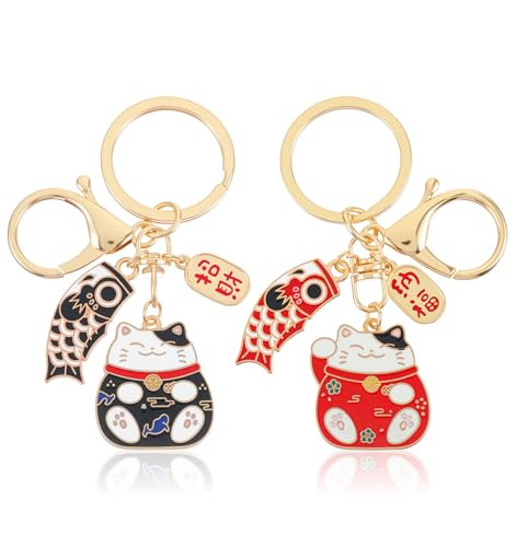ValueBargain Japanese Keychain, 2 Pcs Lucky Cat Keychain for Women,