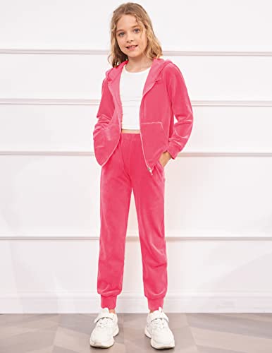 Image of Arshiner 2 Piece Outfits for Girls Kids Velour Tracksuit and Jogger Set | Size 5-14Y, Velvet Sweatsuit with Zipper for Fall /Winter, Suit for School, Workout, Jogging, or Casual Occasions