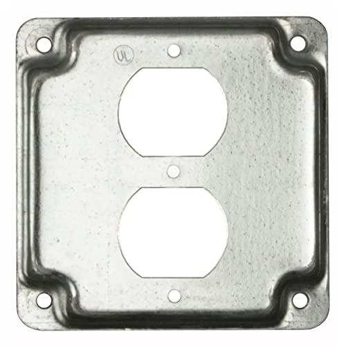 Hubbell-Raco 902C 1 Duplex Receptacle 4-Inch Square Exposed Work Cover, Silver #TOP2