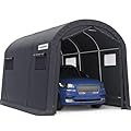 KING BIRD 10' x 15' Heavy Duty Round Style Carport with Roll-up Ventilated Windows Car Tent Carport Tent Outdoor Instant Garage Car Canopy with Reinforced Ground Bars