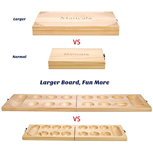 Amerous Wooden Mancala Board Game Set - Upgraded Larger Size - 72+8 Bonus Multi Color Glass Stones - Folding Board - Gift Package - Mancala Instructions, Portable Board Game For Adults And Kids #TOP2