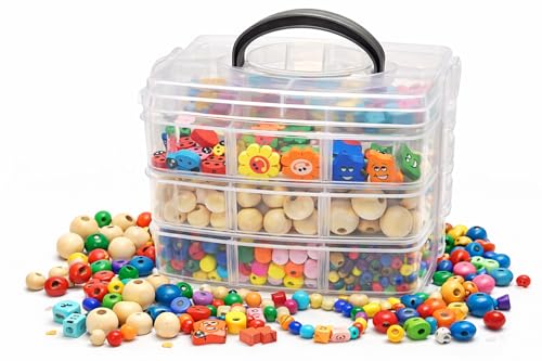 Perles en bois pour enfants multicolores Perlin lot de 1000 pcs 6-20mm