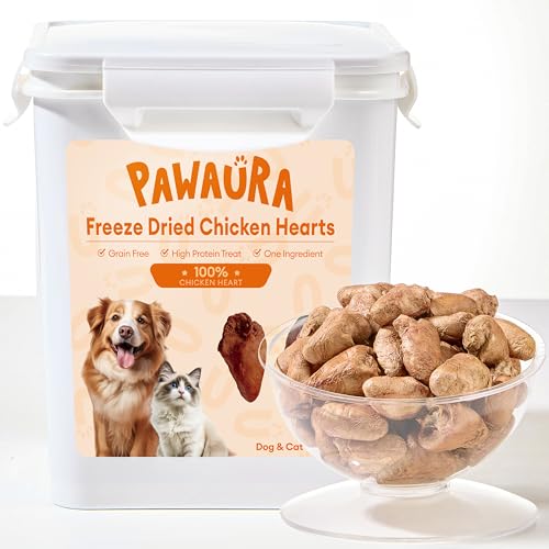 Pawaura Freeze-Dried Chicken Hearts Cat & Dog Treats, 17.63 oz (1.1LB) — High Protein, Single Ingredient, Grain Free, No Additives or Preservatives, Sealed Box
