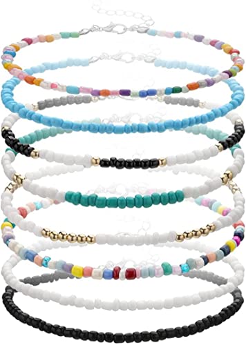 SCJJZ cavigliera donna,cavigliera,cavigliera elastica,Cavigliera elasticizzata da donna con perline Boho colorate (8 pezzi)