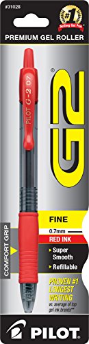 PILOT G2 Premium Refillable & Retractable Rolling Ball Gel Pen, Fine Point, Red Ink, Single Pen (31028)