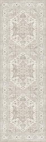 Madane Washable Runner Rug - 2x6 Rug Runners for Hallways 6 Foot Non Slip Vintage Kitchen Runner Rug Ultra-Thin Bathroom Runner Rugs Carpet Laundry Room Bedroom (2x6ft, Beige/Brown)