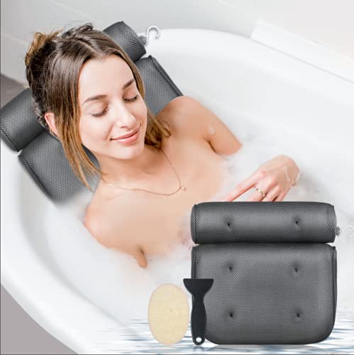 Bath Pillow, Amconsure Luxury Bath Pillow for Tub with 4D Air Mesh Technology and 6 Strong Suction Cups, Bathtub Spa Pillow for Neck, Head & Shoulders and Back Support, Fits all Bathtub and Home Spa