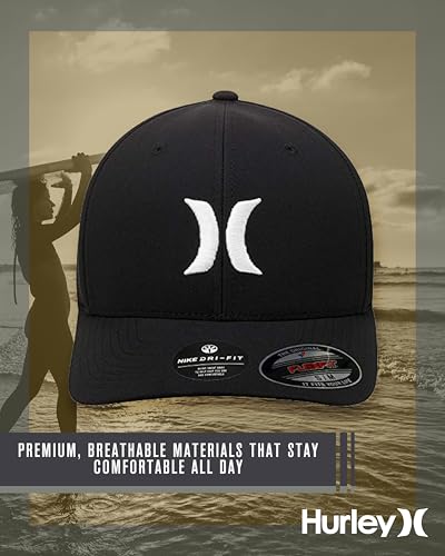 Image of Hurley Mens Textured Fitted Baseball Cap, Moisture Wicking, Curved Brim