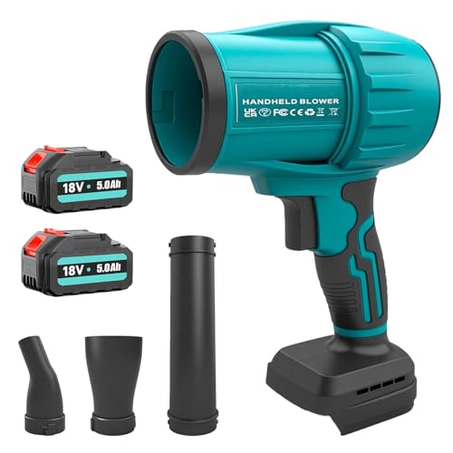 Souffleur de feuilles sans fil avec 2 x 18 V 5,0 Ah de batterie et chargeur – Moteur à haute vitesse jusqu’à 32 000 tr/min – Système de contrôle variable de la vitesse du vent – Buses 3 en 1 pour les