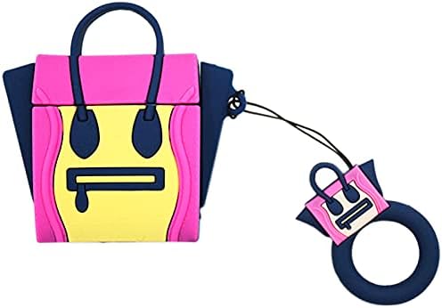 MSK Ladies & Girls Airpod 1 2 case 3D cute warm Handbag style Protective cover: Creative Girl Women Lovely Candy Color Purse Shape Soft Cute Cover with Wireless charging (Airpod 1 2, Blue Pink)
