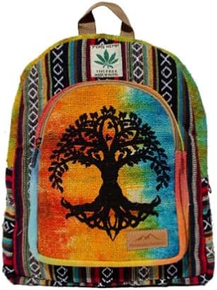Himalayan Fashion Small Mini Handmade Hemp Backpack - Sun Design | Unisex Boho Hippie Backpack | Hand-Woven Natural Hemp Fabric