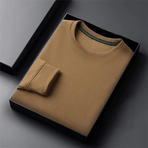 Mens Casual Fashion Long Sleeved Round Neck Waffle Comfortable Top Pullover2