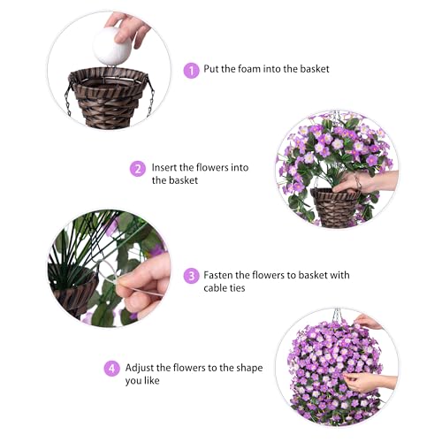 HyeFlora Artificial Fake Hanging Flowers with Basket for Outdoor Decoration,UV Resistant Faux Silk Daisy Flowers Light Fuchsia Orchid Vines in Planter Realistic Hanging Baskets for Home Porch Garden - Thumbnail 3
