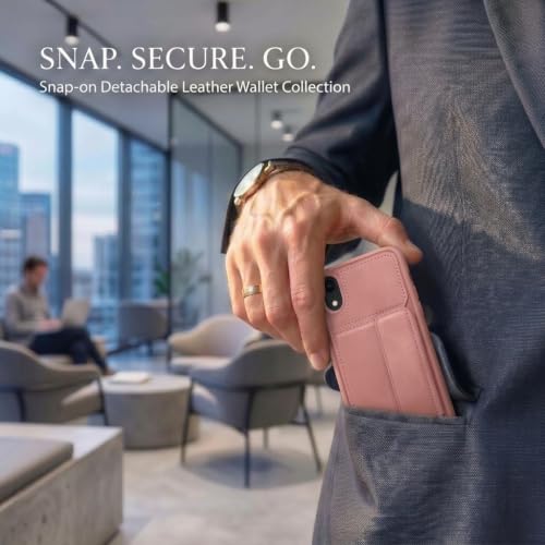 Image of amazon basics Luxury Vegan Leather Back Cover for iPhone XR | Built-in Card Holder Slot | Integrated Mobile Stand | Slim Shockproof Protective Case with Stitched Finish - Pink