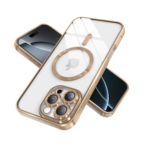 IAIYOXI Magnetic Clear Case for iPhone 11 with Full Camera Lens Protection,Compatible with MagSafe,Plating Soft TPU Phone Case,Anti-Scratch Shockproof Slim Cover for Women Gilrs Men - Desert Gold