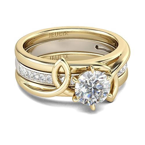 Jeulia 2.5 ct Women Gold Wedding Ring Set 925 Sterling Silver Twist Band Engagement Ring Round Cut Diamond Twist Rings Anniversary Promise with Jewelry Gift Box2