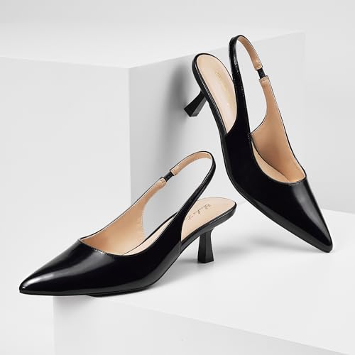 Image of Elisabet Tang Women's Kitten Heel Slingback Low Pumps 3 Inches Stiletto Pointed Closed Toe Elegant Dressy Bridal Wedding Party Shoes