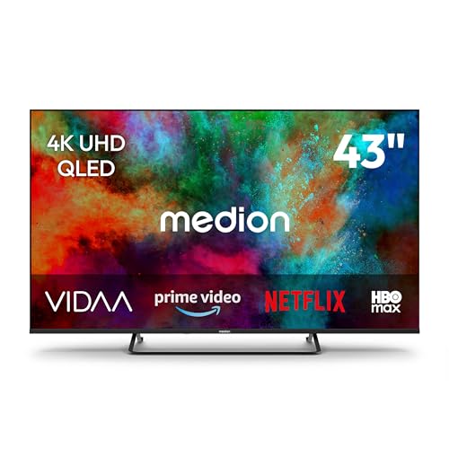 MEDION 108 cm (43 Zoll) QLED Fernseher (Smart-TV, Dolby Vision HDR, HBO Max, MagentaTV, Prime Video, Disney+, DAZN, Paramount+, Dolby Atmos, VIDAA Store, PVR, Bluetooth, MD 843602)