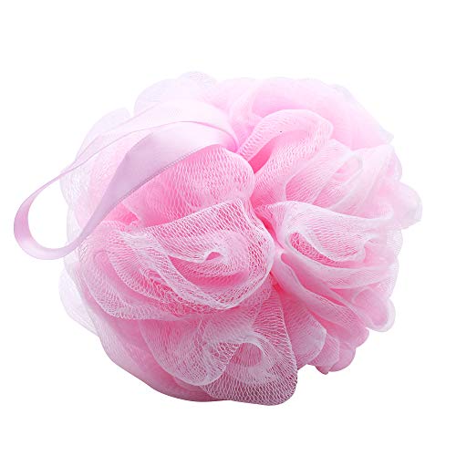 Bath Sponge Shower Loofah Poufs Large Set of 5 Pink- Soft Body Scrubber Exfoliating for Silky Skin - Mesh Poufs for Men and Women - Texture - Full Cleanse & Lather, XL 75g/Pcs