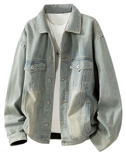 [BUTMYJ] ジャケット メンズ デニム 長袖 ジージャン カジュアル おしゃれ 大きいサイズ ビッグシルエット Gジャン ブルゾン ストリートカジュアル コンフォート 春秋アウター 大きいサイズ 通勤 通学 男女兼用 718-Gray Blue-2XLの商品画像（Amazon）