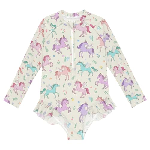 susiyo Winged Pegasus Girls Long Sleeve One Piece Swimsuits Rash Guard Bathing Suit UPF 50+ Zipper Girl Swimwear