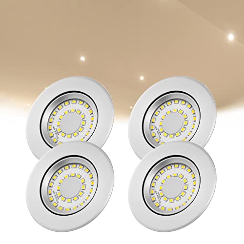 4x LED Einbaustrahler ultra Flach LED Spots 230V Warmweiß 7W 800LM LED Einbaustrahler Schwenkbar 3 stufe Dimmbar LED Spot IP44 für Wohnzimmer, Badezimmer, Büro Cover