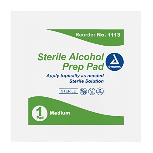 Dynarex Alcohol Prep Pad, Medium, Sterile, 2,000 Count (Package May Vary)