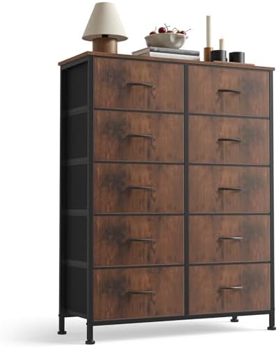 Sweetcrispy 10 Drawer Fabric Dresser Storage Tower with Bins, Tal...