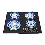 23'' Gas Stove Cooktop, 4 Burner Built-in Stove Tempered Glass LPG/NG Gas Cooktop Home Kitchen Hob Cooker Thermocouple Protection