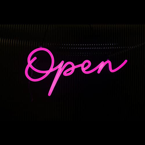 Averunion Open Sign For Business Led Neon Open Sign For Office Bar Café Shop Store Restaurant Led Open Sign W/ 12V Power Adapter Open Neon Sign W/Remote Controller 8 Led Lighting Modes 20"X9"(Pink) #TOP5
