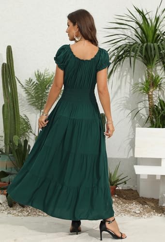 Image of OSTOO Women's Floral Maxi Dress Boho Summer Short Sleeve Smocked Waist Tiered Long Dress