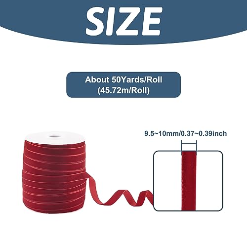 PandaHall 50 Yards Single Face Velvet Ribbon 3/8 Inch 10mm Velvet Ribbon Spool for Gift Wrapping Hair Bow Clip Sewing Wedding Decoration(Red) - Image 3