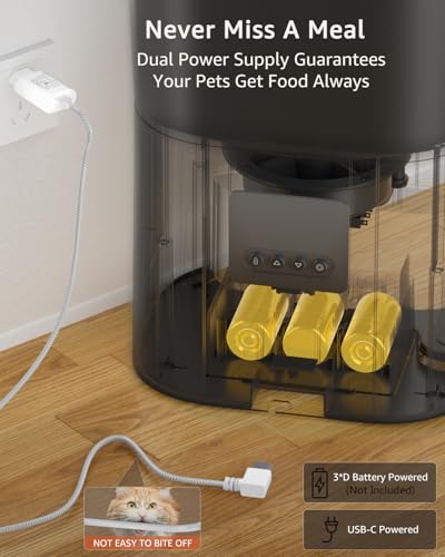 Balimo Futterautomat Katze 3L, Katzenfutter Automat mit Programmierbarem Timer, Futterautomat Hunde mit Nachtlicht, Fresh Lock Technologie, Edelstahlschüssel,1 bis 6 Mahlzeiten pro Tag, Schwarz