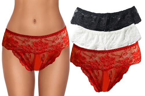 ZZSHLMY Women Sexy Thongs Lace Panties Plus Size Underwear Low Rise G-String Cheeky Underpants Pack...