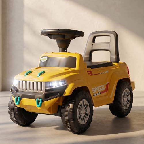 Image of Baybee Speedy Baby Ride on Car for Kids | Push Rideons Toys Car with Music & LED Light | Portable Ride on Jeep with Backrest & Storage Basket | Kids Car to Drive 1-3 Years Boys Girls (Yellow)